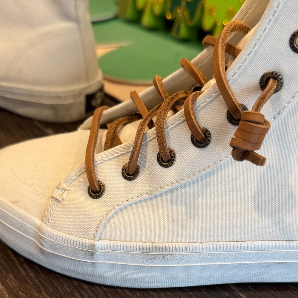 Women’s Sperry Cream High-Top Canvas Sneakers with Tan Laces size 9 - Picture 9 of 9